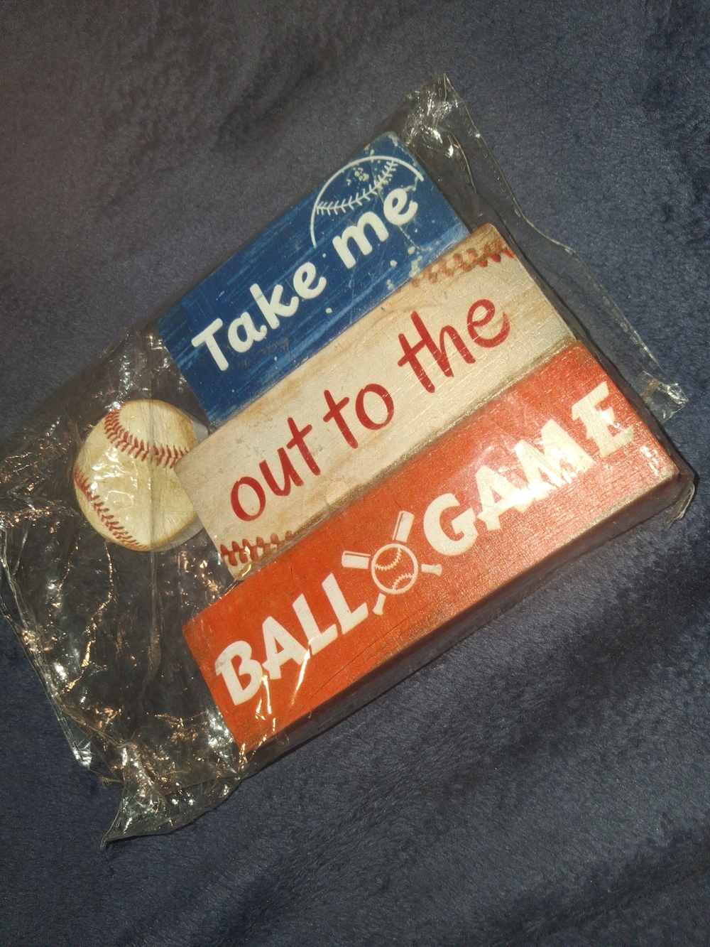 Take Me Out to the Ballgame Wooden Decorative Block Set - Blue, White, Red